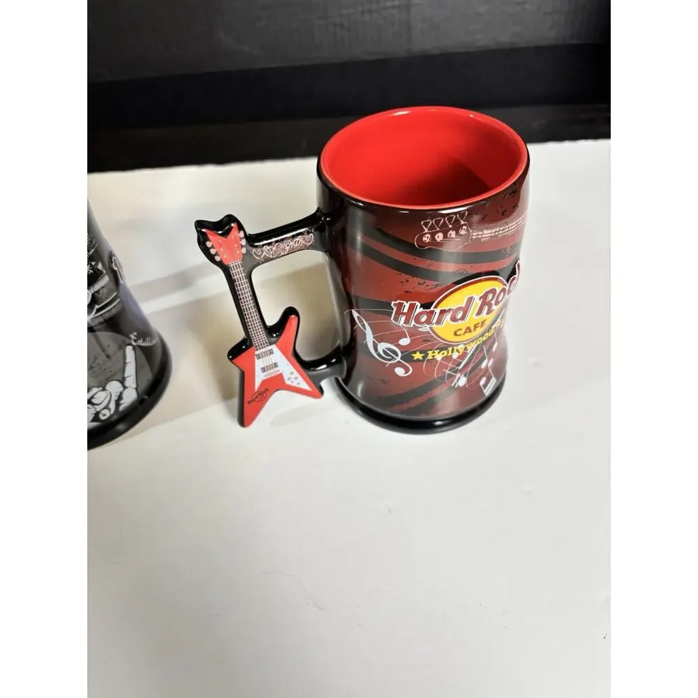 Lot Of 2 - Hard Rock Cafe Hollywood & Los Angeles Souvenir Mugs - Guitar Handle